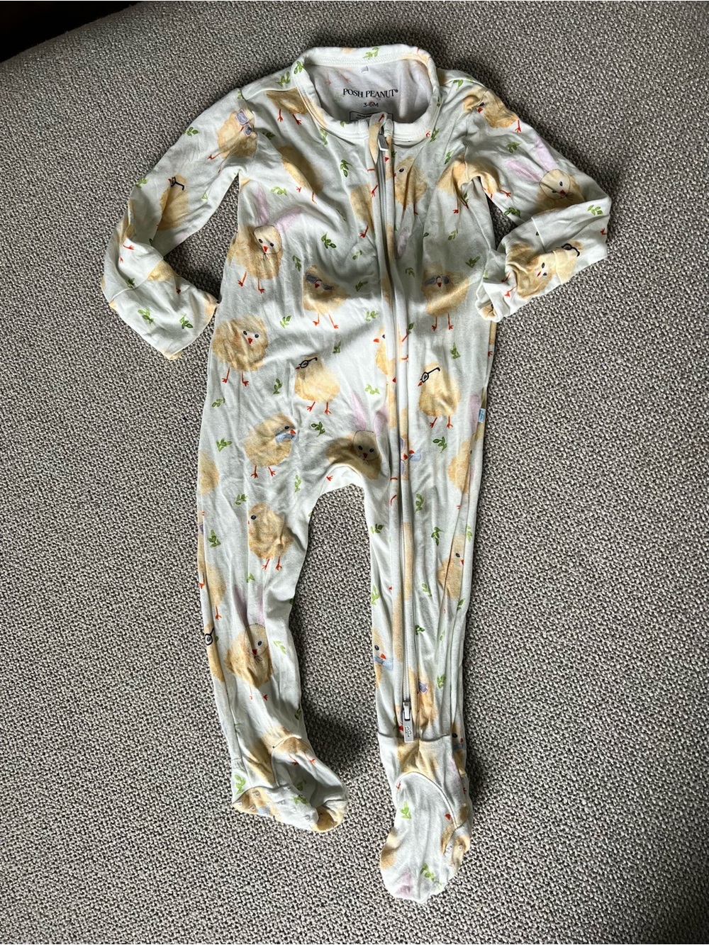 Posh Peanut Cream Chick Print Footed One-Piece